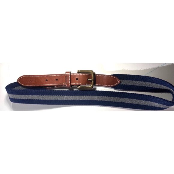Vineyard Vines 34" Striped Canvas & Leather Belt With Brass Buckle - Picture 7 of 10